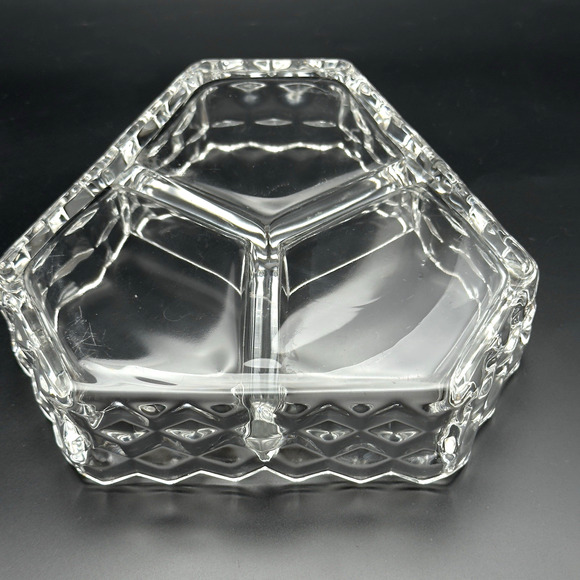 Vintage FOSTORIA AMERICAN Tray Dish Cubist Glass Divided Relish Boudoir Vanity - Picture 3 of 7